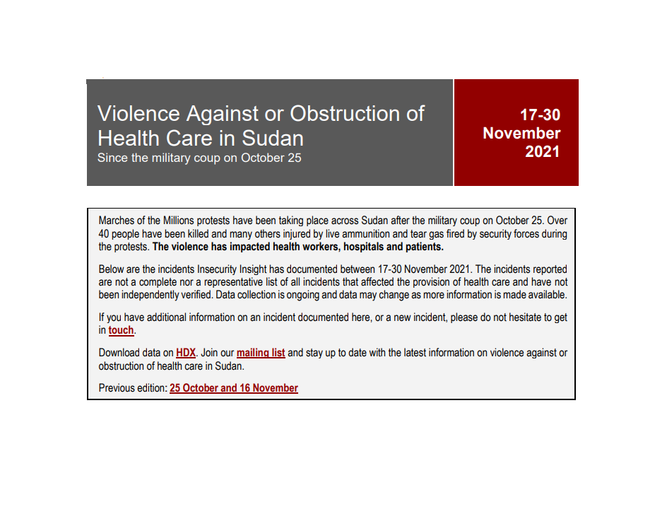 Sudan – November 2021 Update