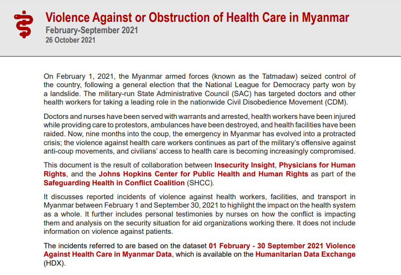 Myanmar, February – September 2021 report