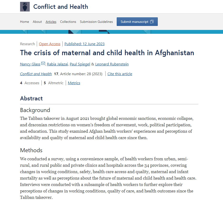 Publication: The crisis of maternal and child health in Afghanistan