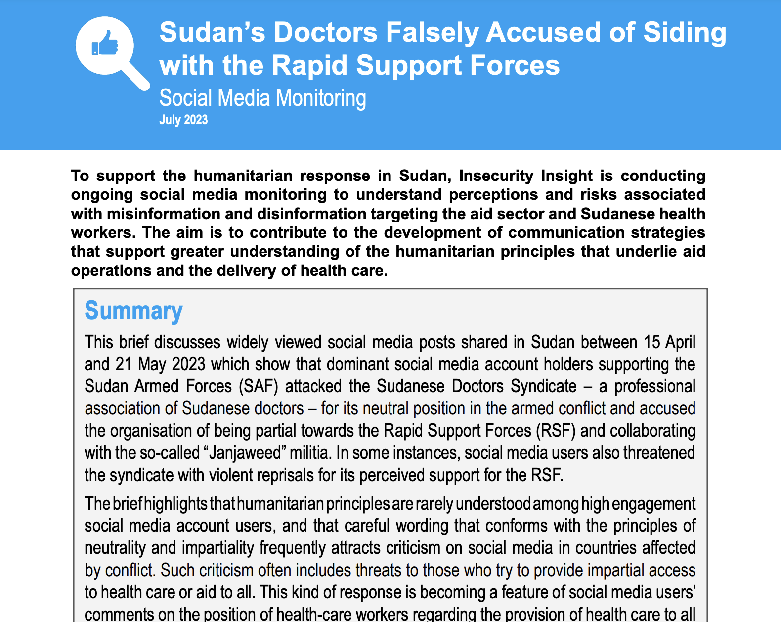 Sudan: Social Media Monitoring Report