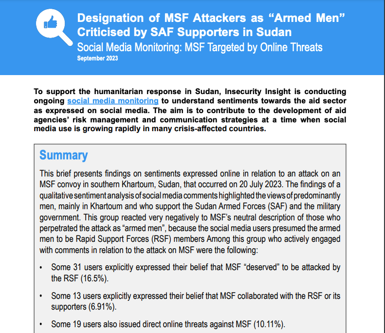 Sudan: Social Media Monitoring Report