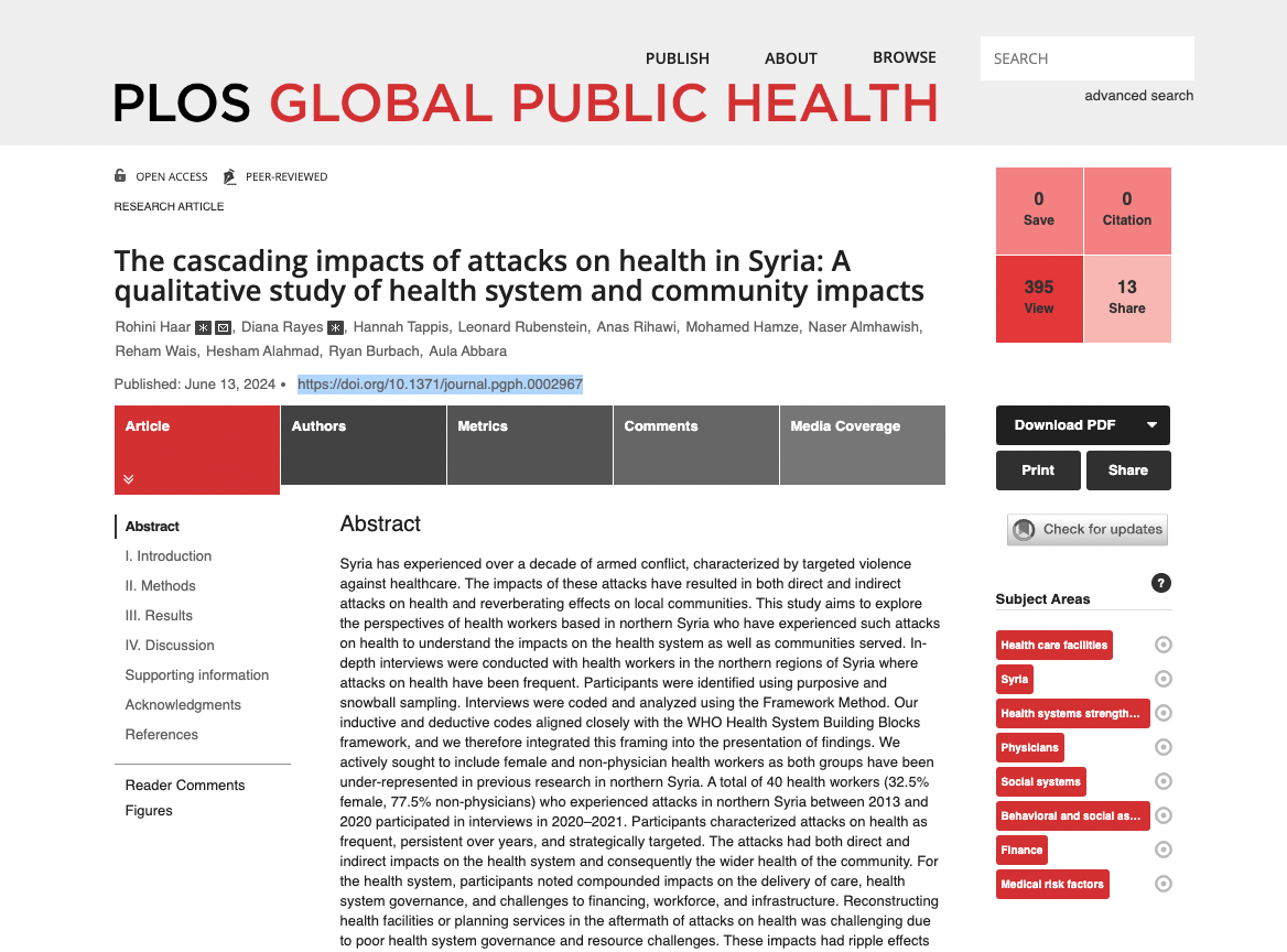 Publication: Attacks on health in Syria