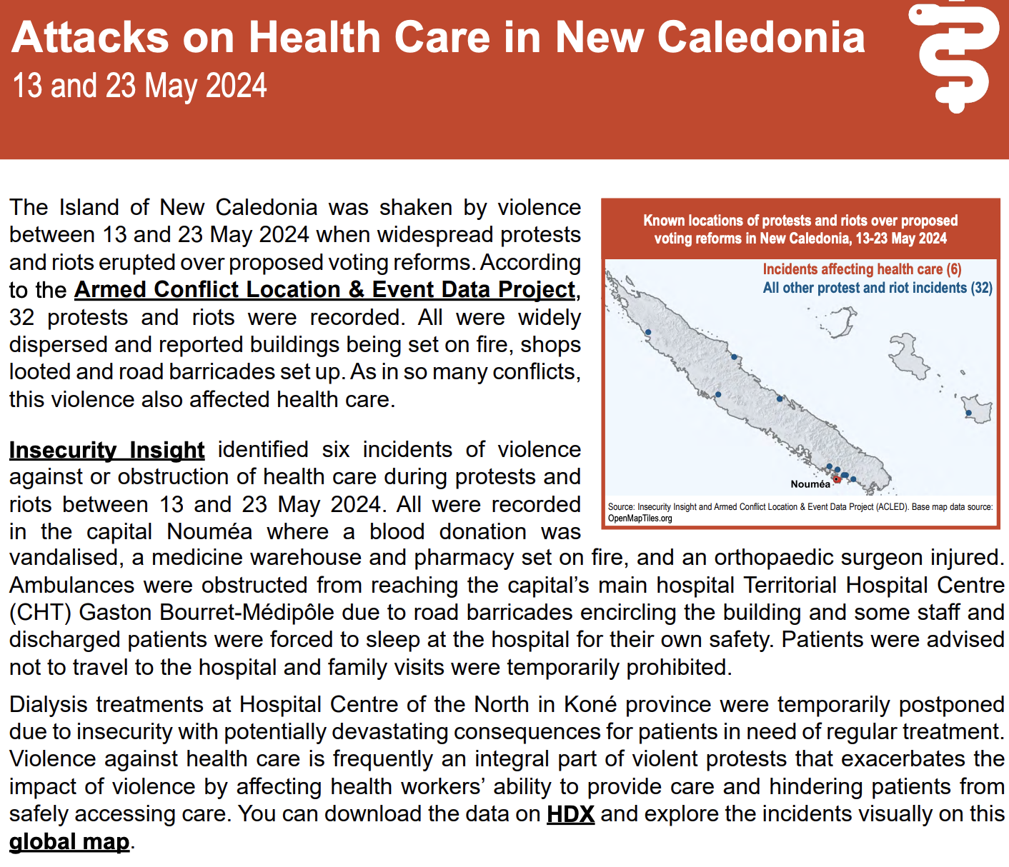 Report on violence in New Caledonia